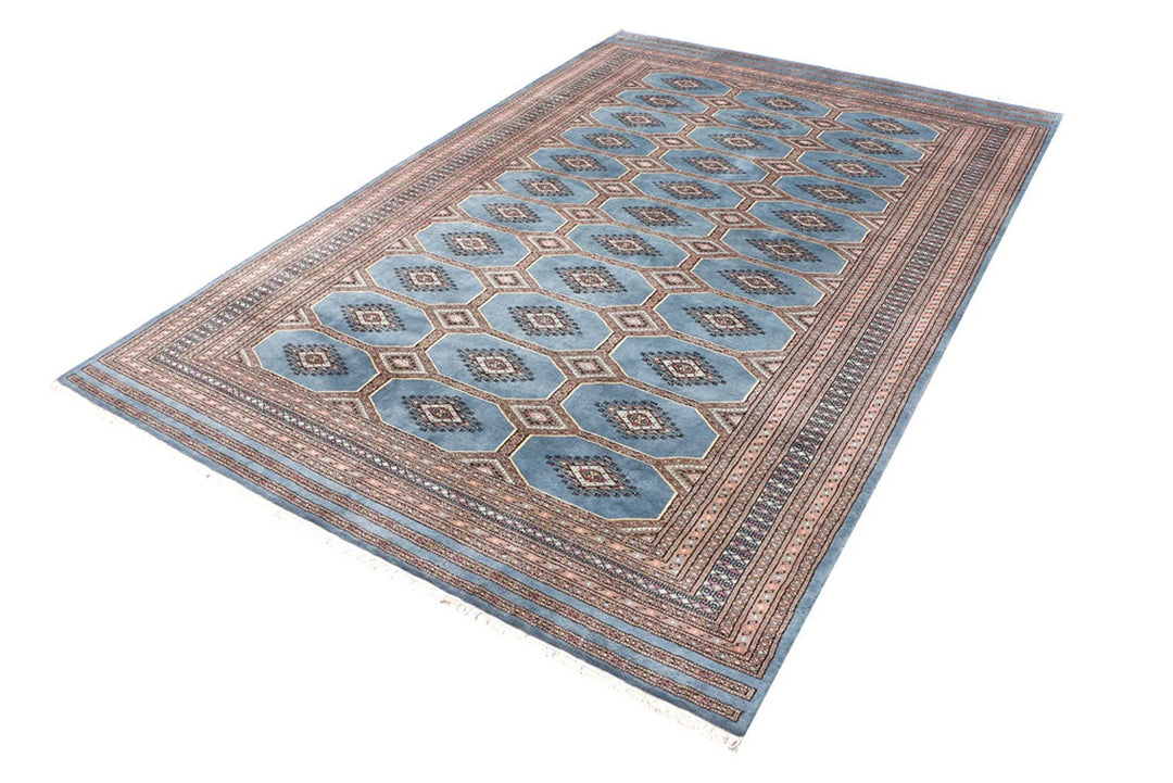 Light Slate Grey Pakistani Jaldar Rug 6' 7" x 9' 10" Hand-Knotted | No. QA95318