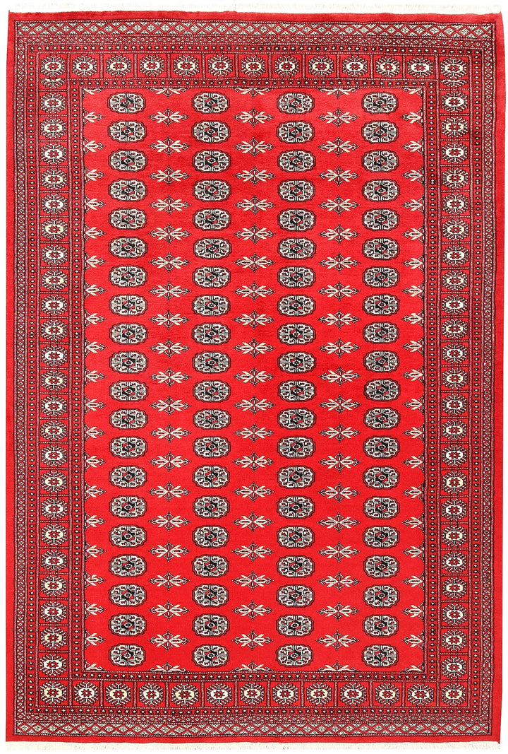 Red Pakistani Bokhara Rug 6' 2" x 9' 1" Hand-Knotted | No. QA95325