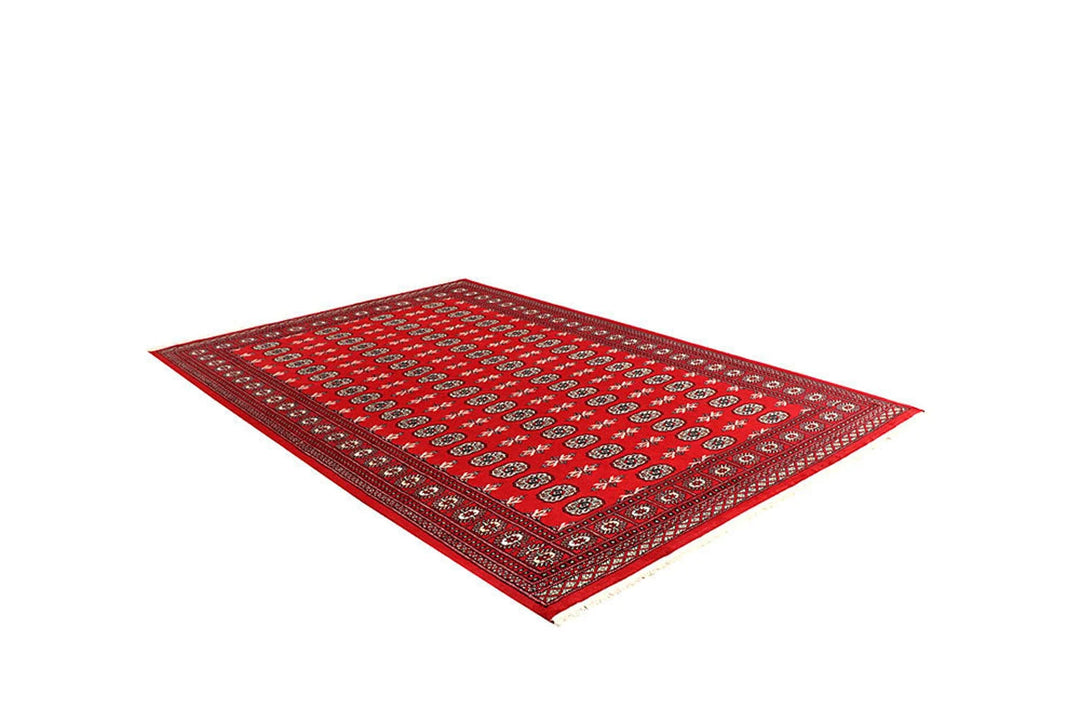 Red Pakistani Bokhara Rug 6' 2" x 9' 1" Hand-Knotted | No. QA95325