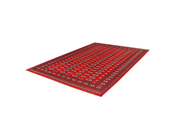 Red Pakistani Bokhara Rug 6' 2" x 9' 1" Hand-Knotted | No. QA95325
