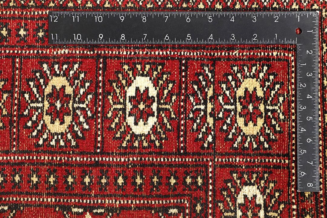 Red Pakistani Bokhara Rug 6' 2" x 9' 1" Hand-Knotted | No. QA95325
