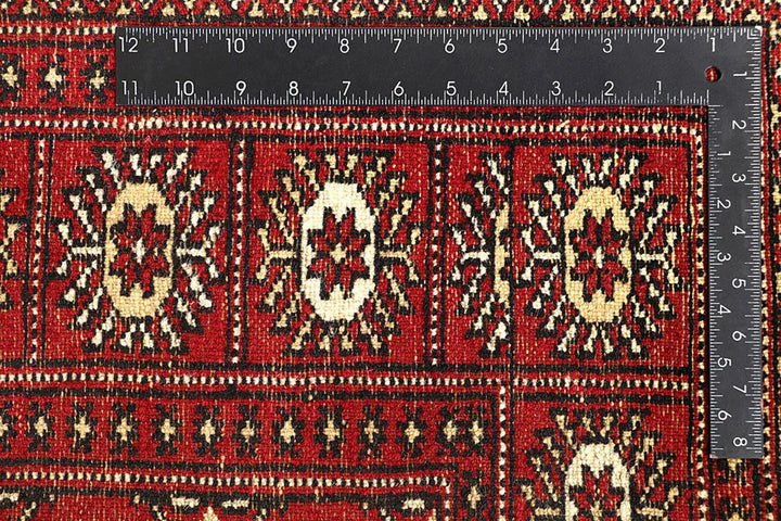 Red Pakistani Bokhara Rug 6' 2" x 9' 1" Hand-Knotted | No. QA95325
