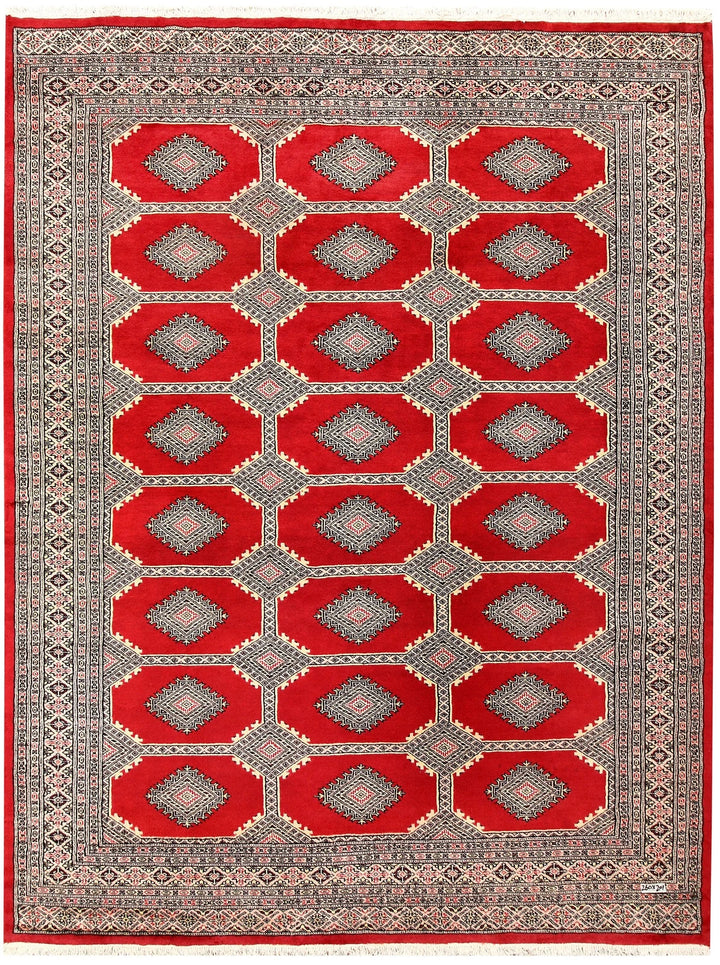 Red Pakistani Jaldar Rug 6' 7" x 8' 6" Hand-Knotted | No. QA95378
