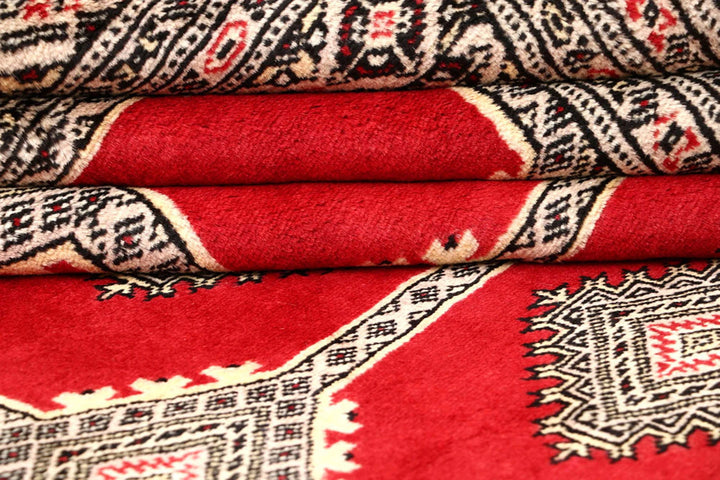 Red Pakistani Jaldar Rug 6' 7" x 8' 6" Hand-Knotted | No. QA95378