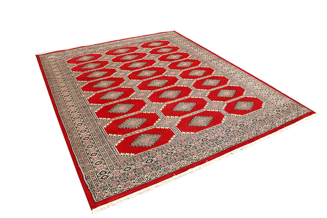 Red Pakistani Jaldar Rug 6' 7" x 8' 6" Hand-Knotted | No. QA95378