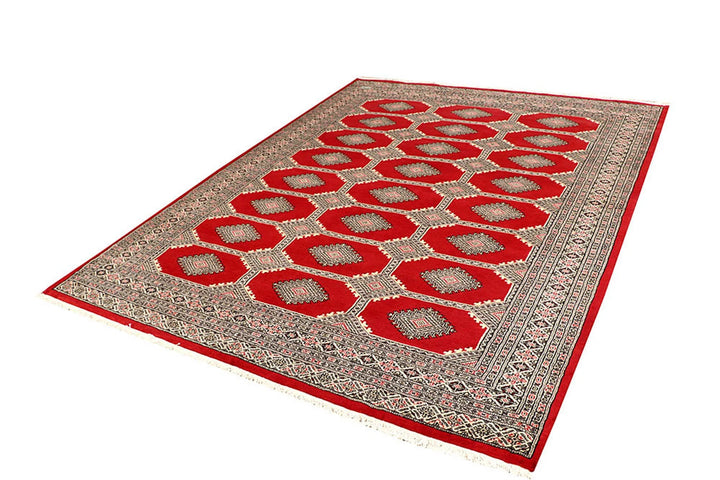 Red Pakistani Jaldar Rug 6' 7" x 8' 6" Hand-Knotted | No. QA95378