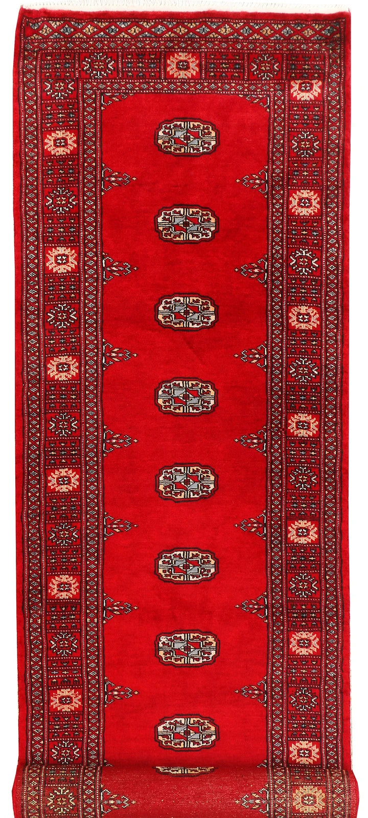 Red Pakistani Bokhara Rug 2' 7" x 9' 1" Hand-Knotted | No. QA95500