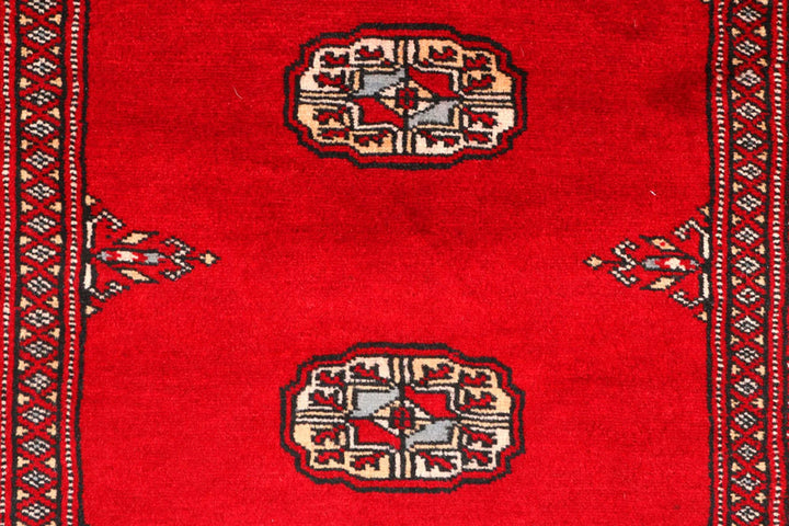 Red Pakistani Bokhara Rug 2' 7" x 9' 1" Hand-Knotted | No. QA95500