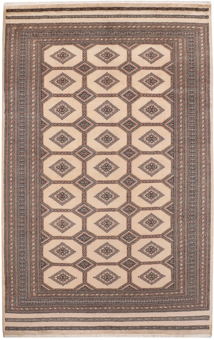 Brown Pakistani Jaldar Rug 6' 7" x 10' 5" Hand-Knotted | No. QA95585