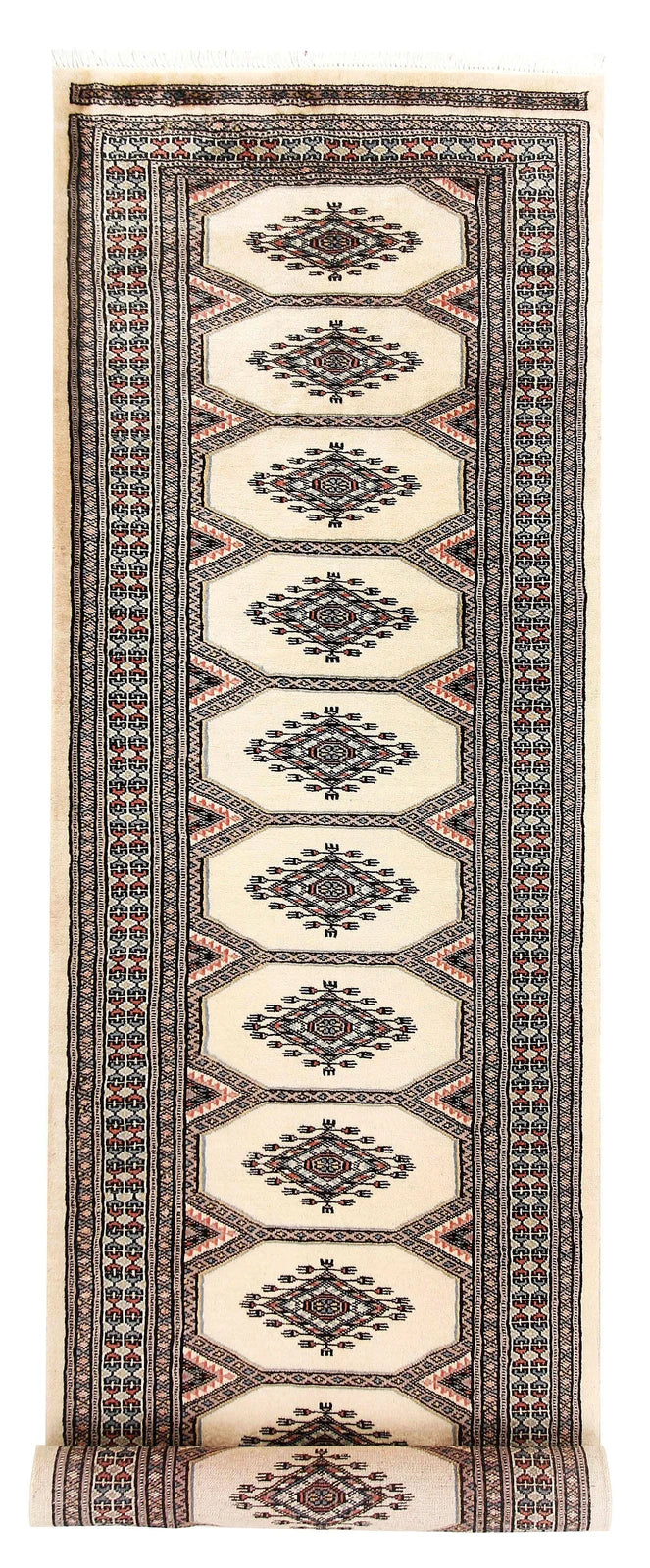 White Pakistani Jaldar Rug 2' 5" x 9' 3" Hand-Knotted | No. QA95622