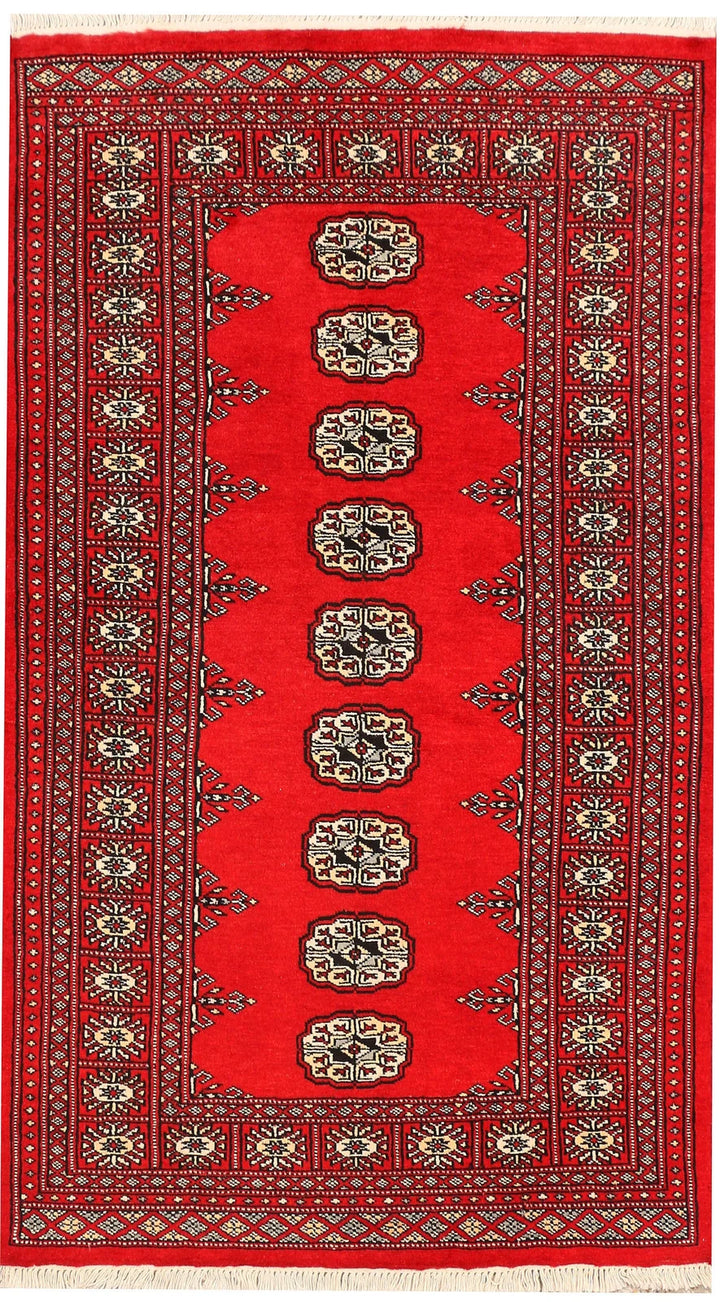 Red Pakistani Bokhara Rug 2' 11" x 5' 1" Hand-Knotted | No. QA95799