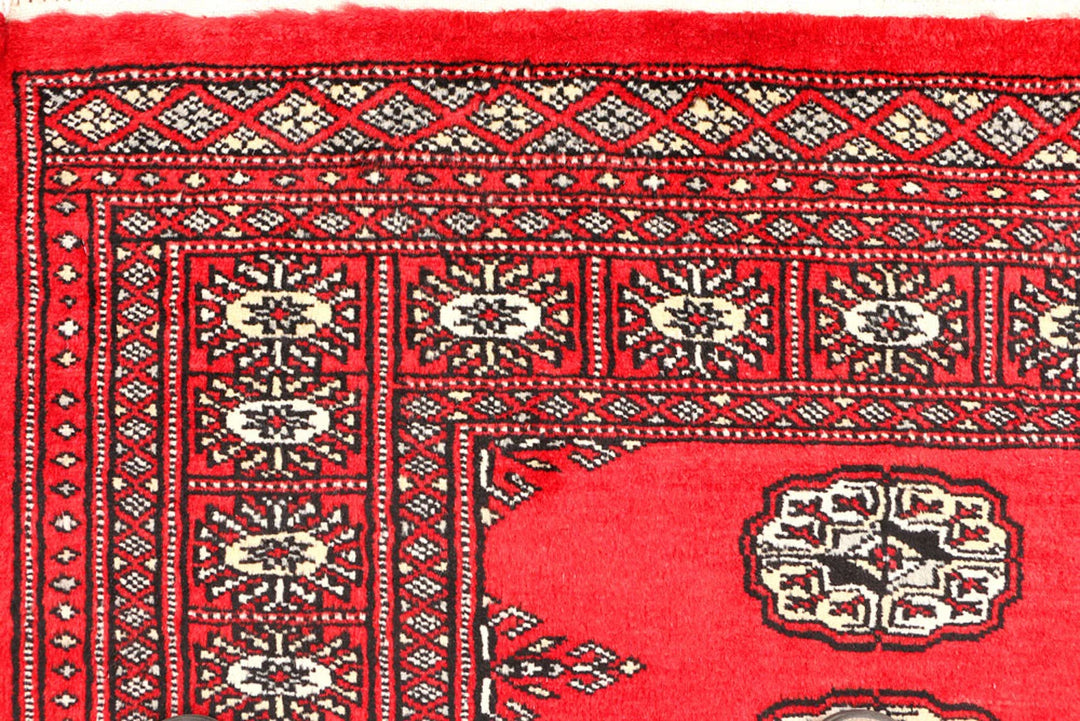 Red Pakistani Bokhara Rug 2' 11" x 5' 1" Hand-Knotted | No. QA95799
