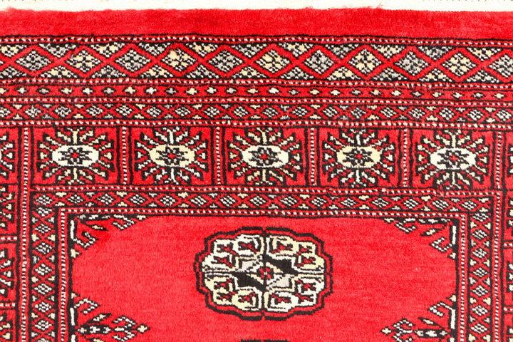 Red Pakistani Bokhara Rug 2' 11" x 5' 1" Hand-Knotted | No. QA95799