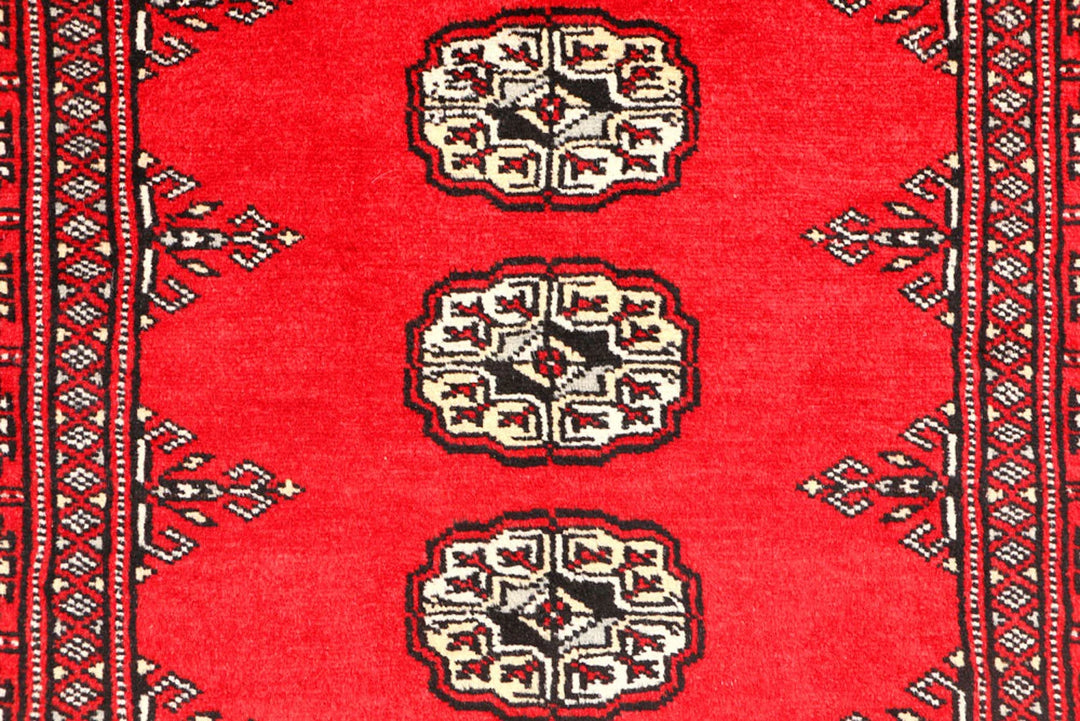 Red Pakistani Bokhara Rug 2' 11" x 5' 1" Hand-Knotted | No. QA95799