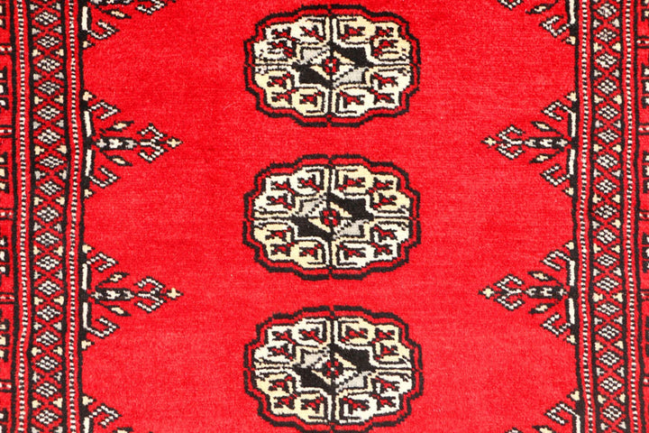 Red Pakistani Bokhara Rug 2' 11" x 5' 1" Hand-Knotted | No. QA95799