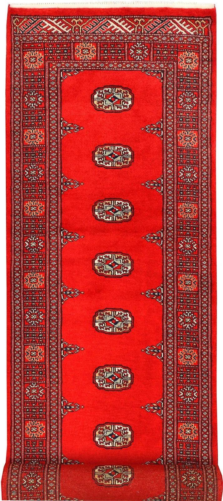 Red Pakistani Bokhara Runner 2' 7" x 11' 4" Hand-Knotted | No. QA95906