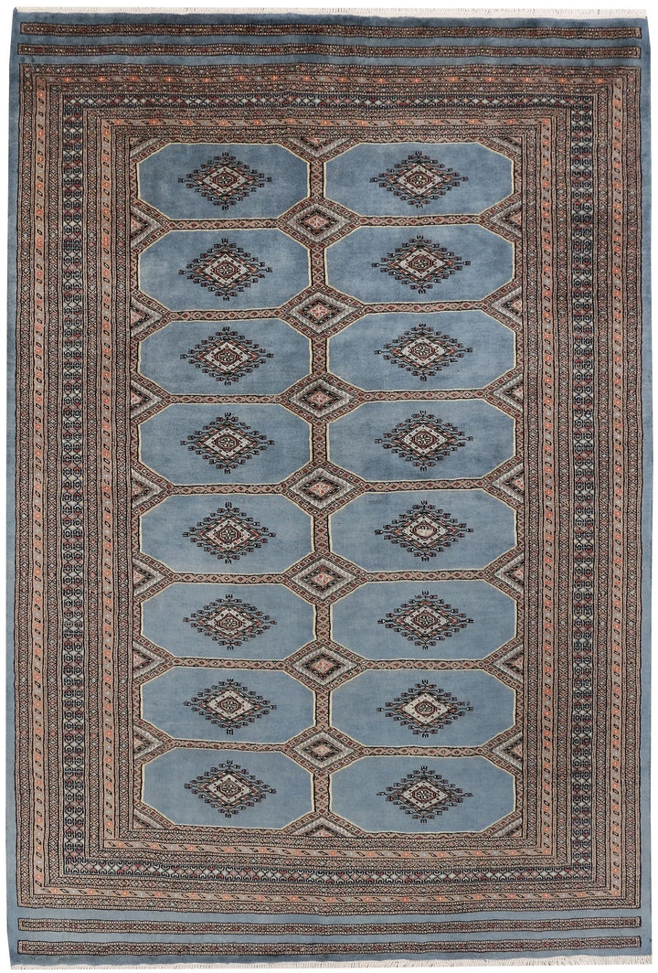 Light Slate Grey Pakistani Jaldar Rug 5' 6" x 8' 1" Hand-Knotted | No. QA96240