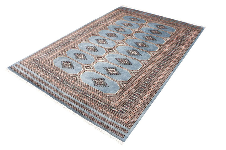 Light Slate Grey Pakistani Jaldar Rug 5' 6" x 8' 1" Hand-Knotted | No. QA96240