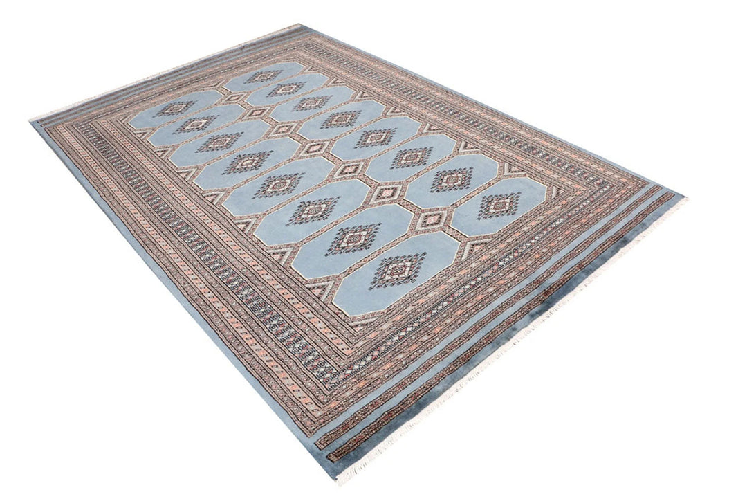 Light Slate Grey Pakistani Jaldar Rug 5' 6" x 8' 1" Hand-Knotted | No. QA96240
