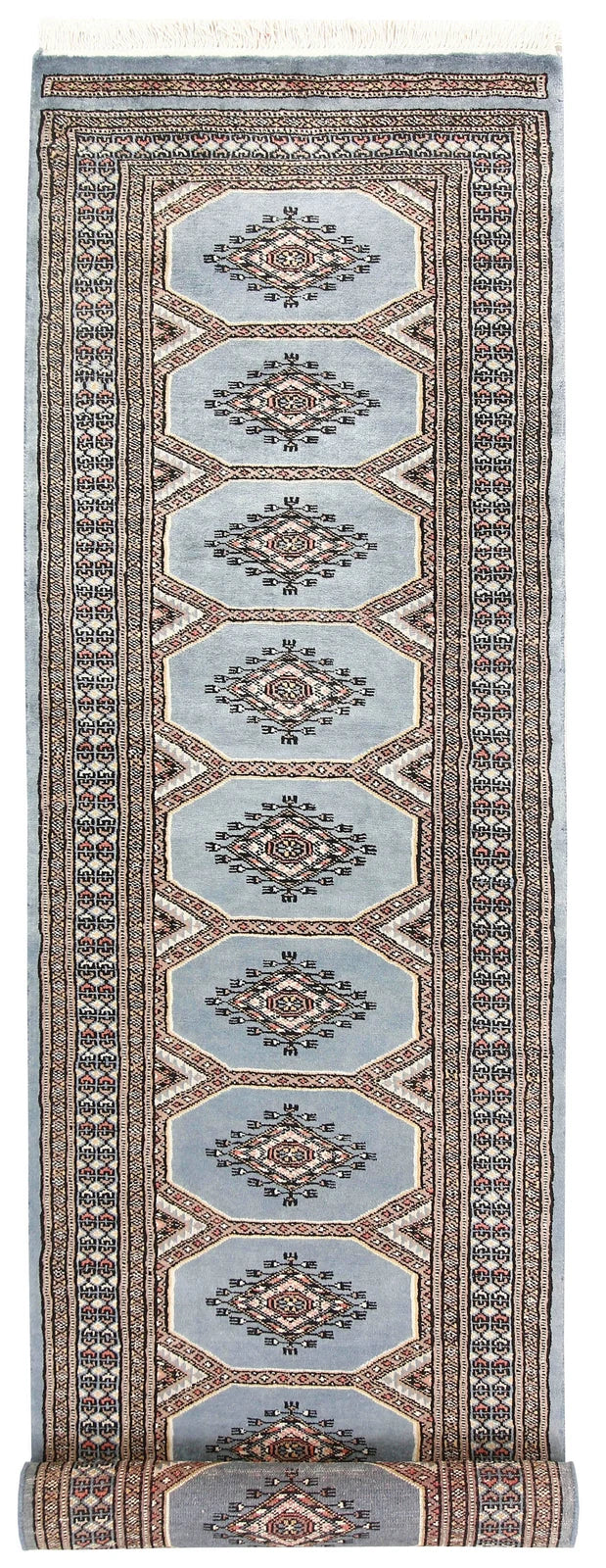 Light Steel Blue Pakistani Jaldar Runner 2' 4" x 9' 5" Hand-Knotted | No. QA96295