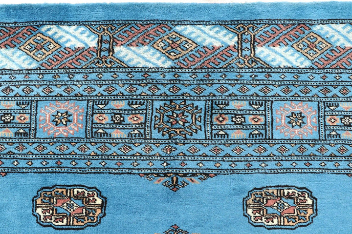 Deep Sky Blue Pakistani Bokhara Rug 5' 1" x 8' Hand-Knotted | No. QA96315