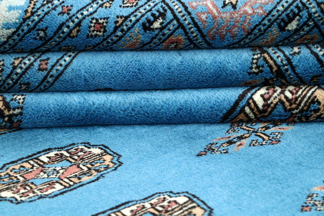 Deep Sky Blue Pakistani Bokhara Rug 5' 1" x 8' Hand-Knotted | No. QA96315