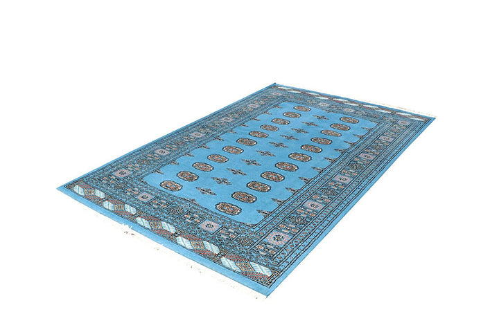 Deep Sky Blue Pakistani Bokhara Rug 5' 1" x 8' Hand-Knotted | No. QA96315