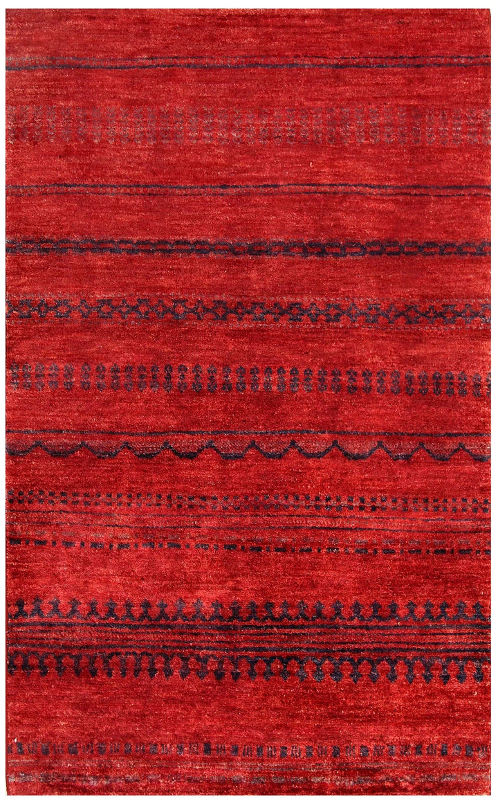 Red Pakistani Gabbeh Rug 3' 1" x 4' 11" Hand-Knotted | No. QA96671