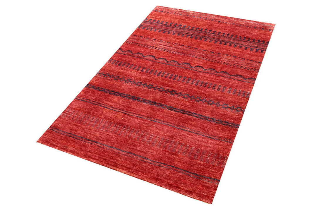 Red Pakistani Gabbeh Rug 3' 1" x 4' 11" Hand-Knotted | No. QA96671