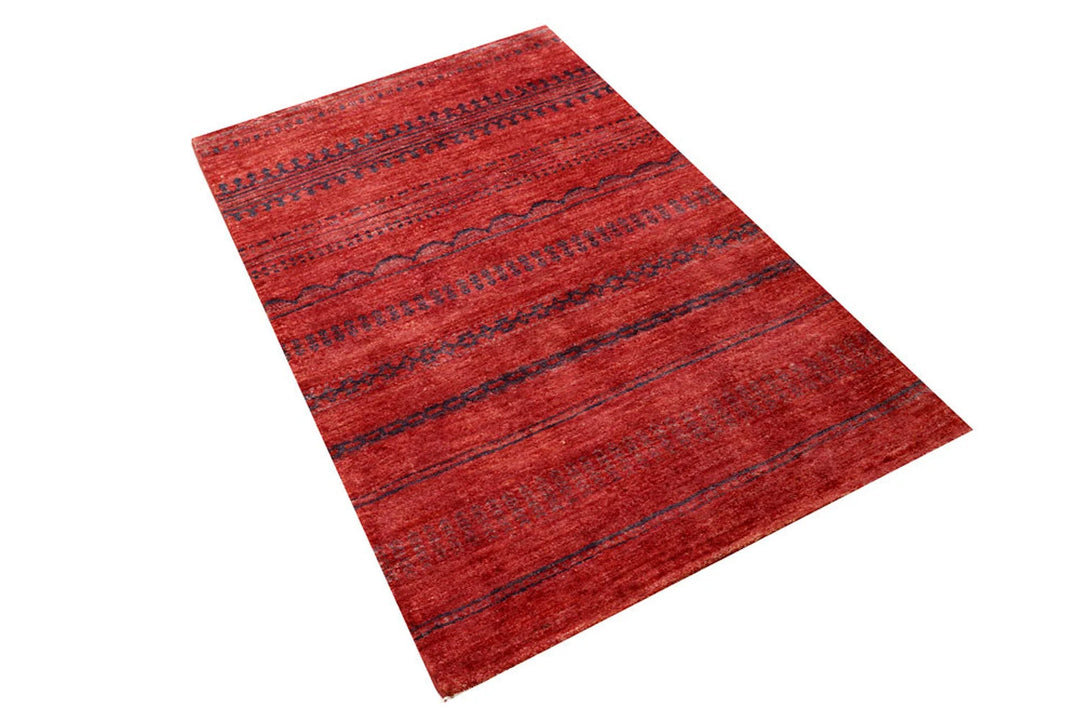 Red Pakistani Gabbeh Rug 3' 1" x 4' 11" Hand-Knotted | No. QA96671