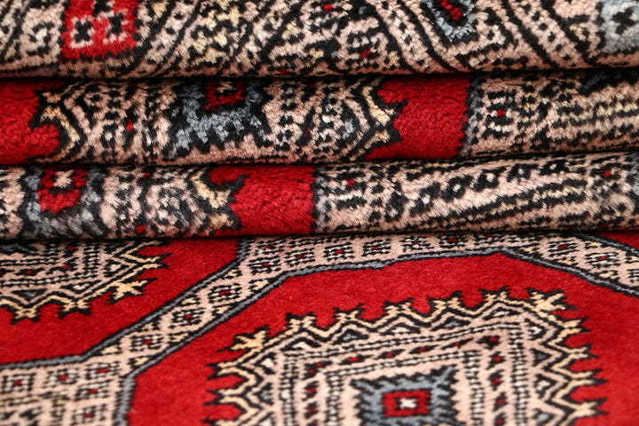 Firebrick Pakistani Jaldar Rug 6' 7" x 8' 8" Hand-Knotted | No. QA96825