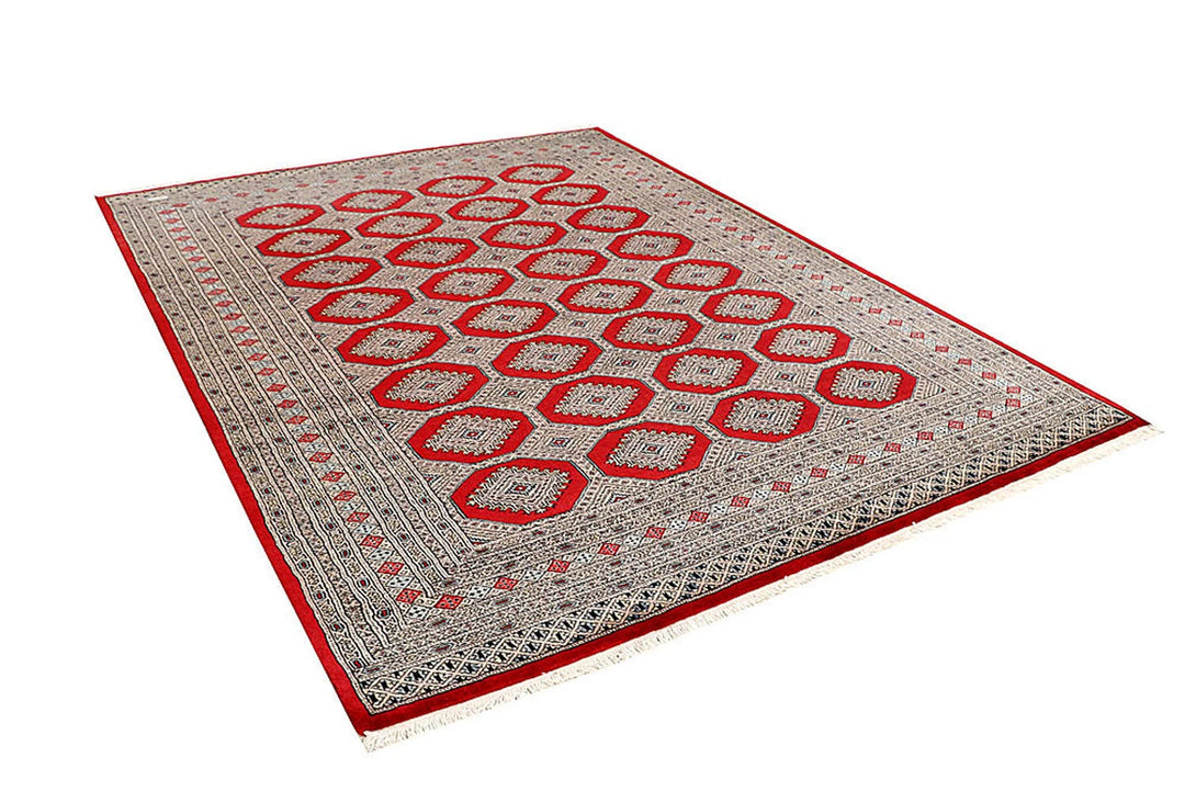 Firebrick Pakistani Jaldar Rug 6' 7" x 8' 8" Hand-Knotted | No. QA96825
