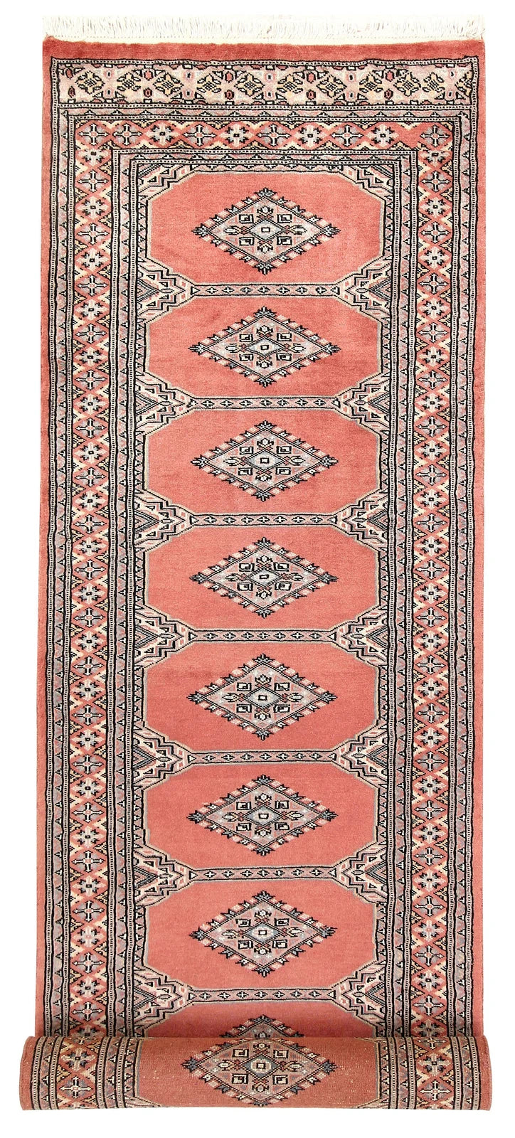 Light Salmon Pakistani Jaldar Rug 2' 7" x 9' 7" Hand-Knotted | No. QA96841