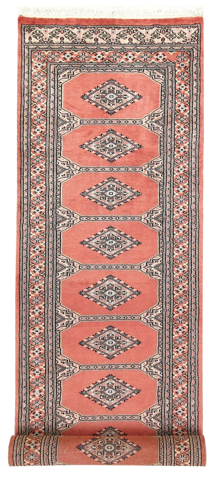 Light Salmon Pakistani Jaldar Rug 2' 7" x 9' 7" Hand-Knotted | No. QA96841