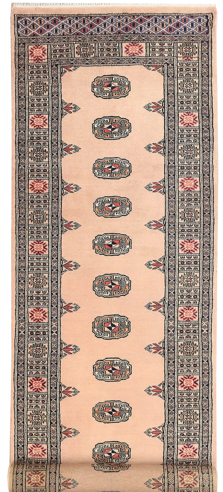 Antique White Pakistani Bokhara Rug 2' 7" x 8' 9" Hand-Knotted | No. QA96872
