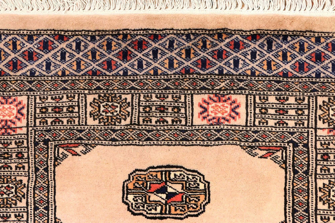 Antique White Pakistani Bokhara Rug 2' 7" x 8' 9" Hand-Knotted | No. QA96872