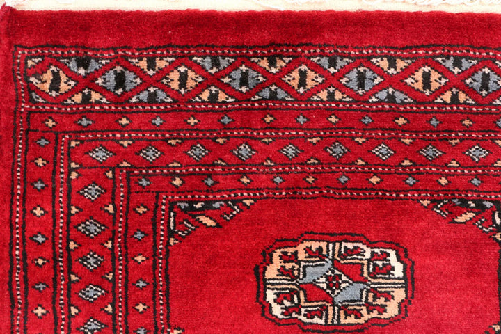 Dark Red Bokhara Rug 2' x 5' 11" Hand-Knotted | No. QA96881