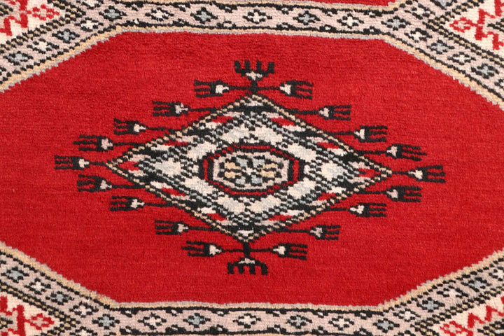 Red Pakistani Jaldar Rug 2' 4" x 9' 9" Hand-Knotted | No. QA97107
