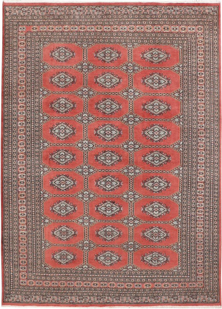 Dark Salmon Pakistani Jaldar Rug 6' 8" x 9' 3" Hand-Knotted | No. QA97276