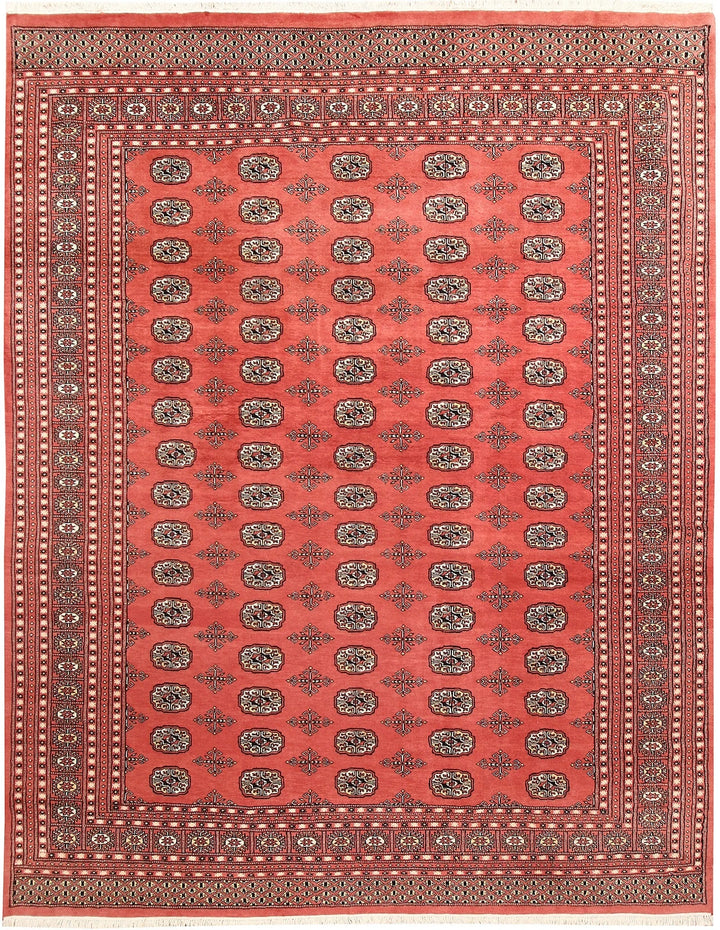 Salmon Pakistani Bokhara Rug 7' 10" x 9' 11" Hand-Knotted | No. QA97405