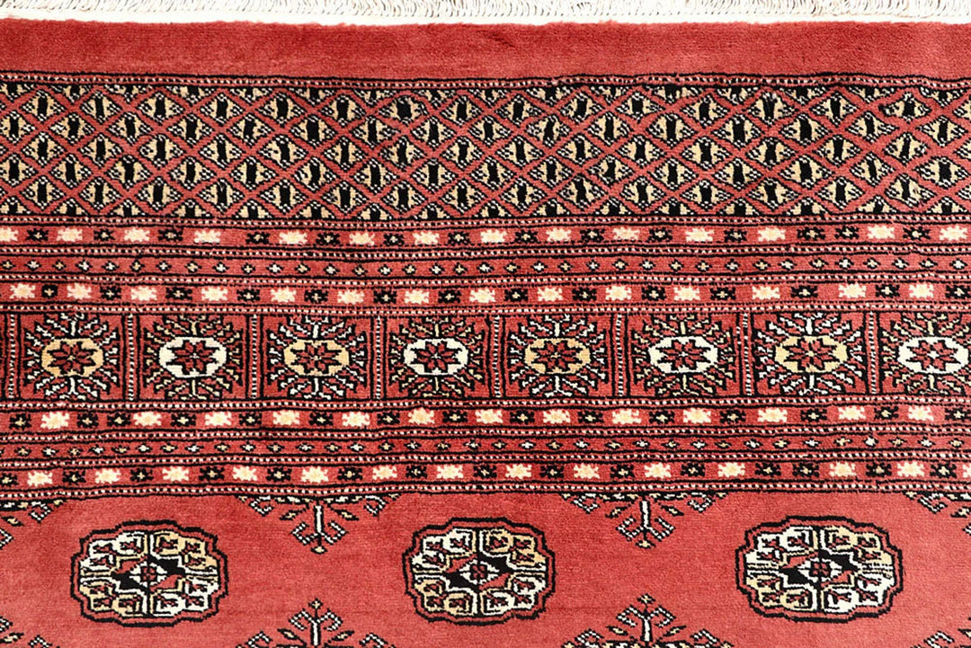 Salmon Pakistani Bokhara Rug 7' 10" x 9' 11" Hand-Knotted | No. QA97405