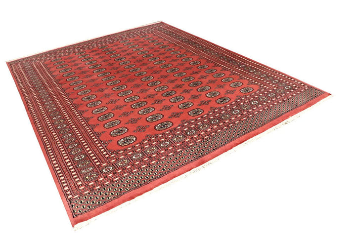 Salmon Pakistani Bokhara Rug 7' 10" x 9' 11" Hand-Knotted | No. QA97405