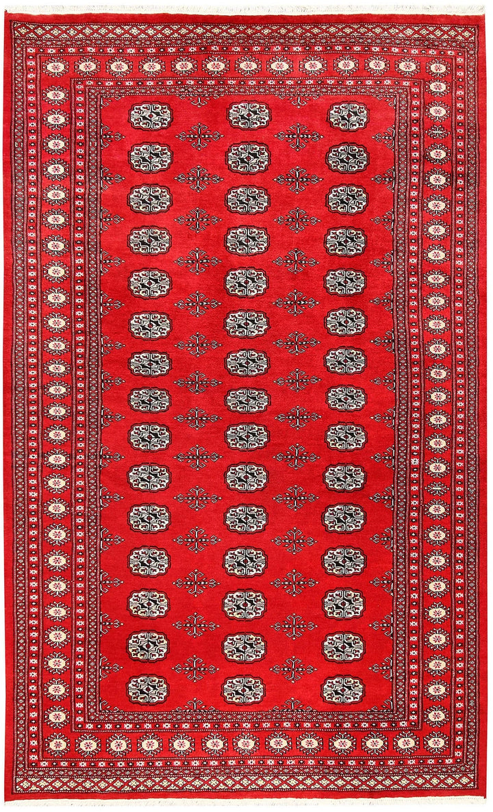 Red Pakistani Bokhara Rug 5' 2" x 8' 4" Hand-Knotted | No. QA97440