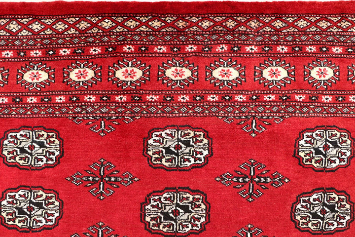 Red Pakistani Bokhara Rug 5' 2" x 8' 4" Hand-Knotted | No. QA97440