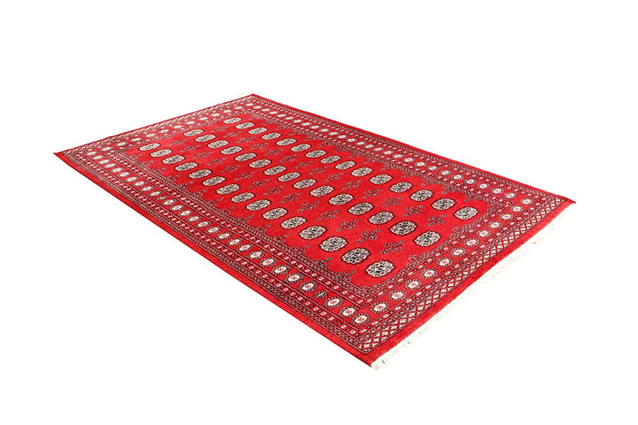 Red Pakistani Bokhara Rug 5' 2" x 8' 4" Hand-Knotted | No. QA97440