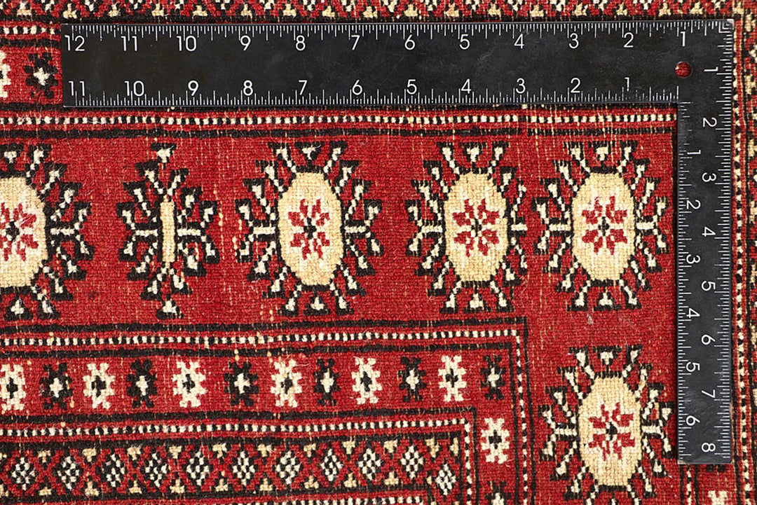 Red Pakistani Bokhara Rug 5' 2" x 8' 4" Hand-Knotted | No. QA97440