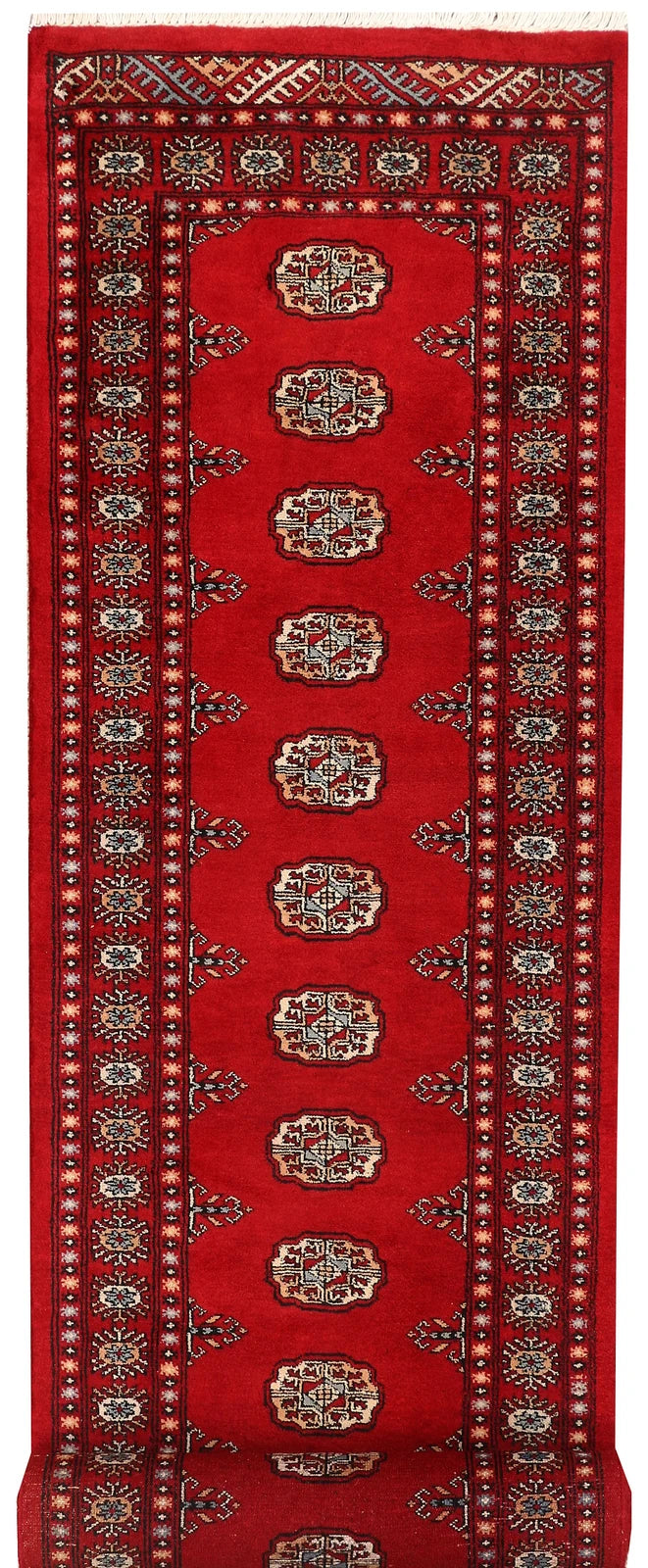 Dark Red Pakistani Bokhara Runner 2' 6" x 9' 7" Hand-Knotted | No. QA97467