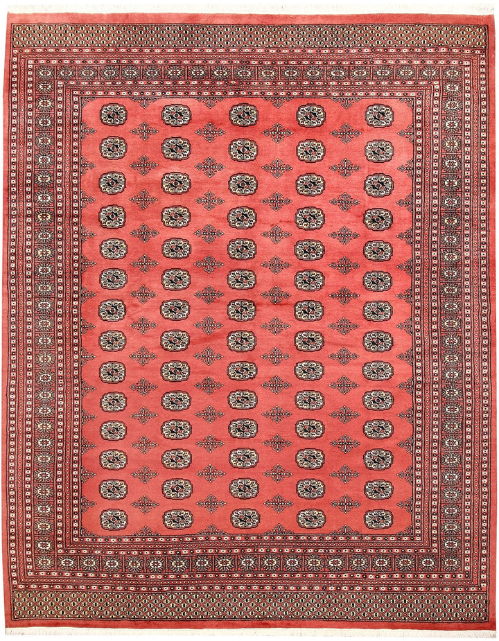 Salmon Pakistani Bokhara Rug 8' 2" x 10' 2" Hand-Knotted | No. QA97484