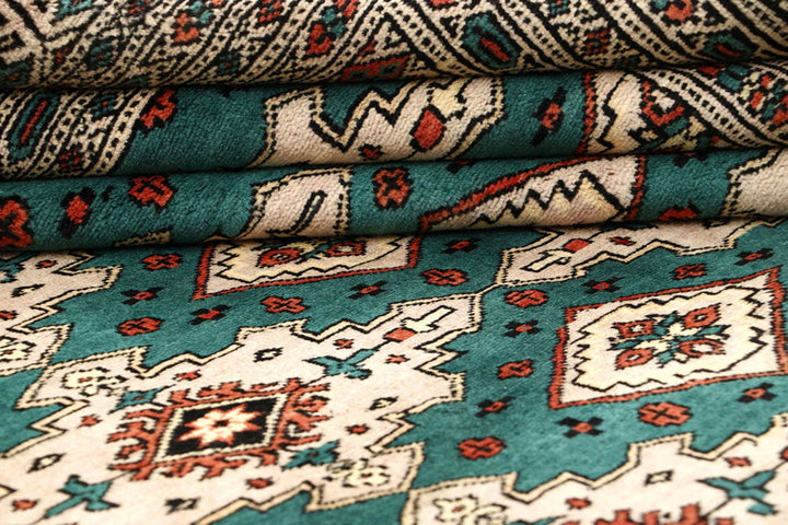 Teal Pakistani Jaldar Rug 8' x 11'1" Hand-Knotted | No. QA97605