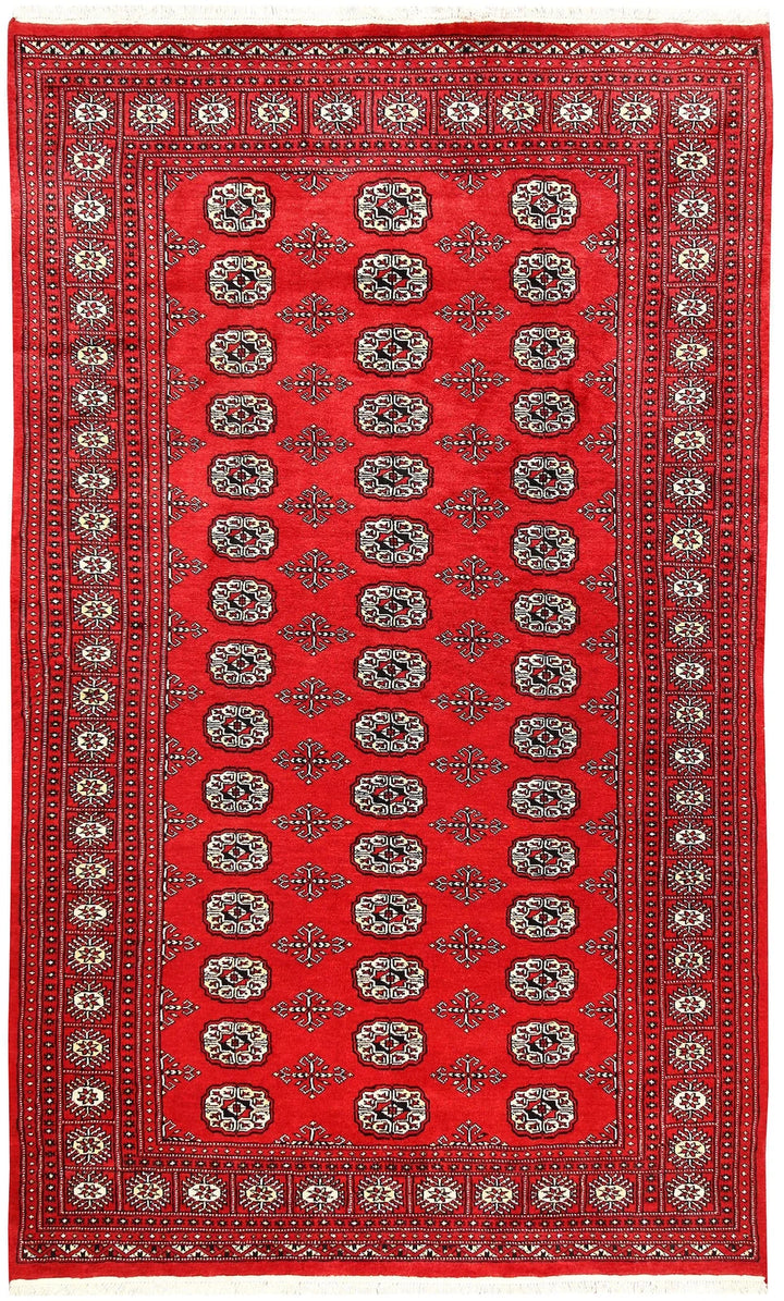 Red Bokhara Rug 4' 11" x 8' 2" Hand-Knotted | No. QA97624